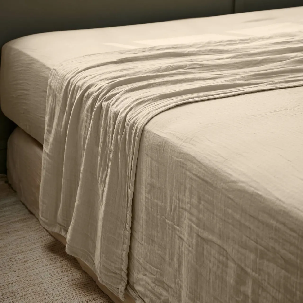 Drap Plat|EMINZA Drap plat gaze de coton (240 x 300 cm) Gaïa Ficelle