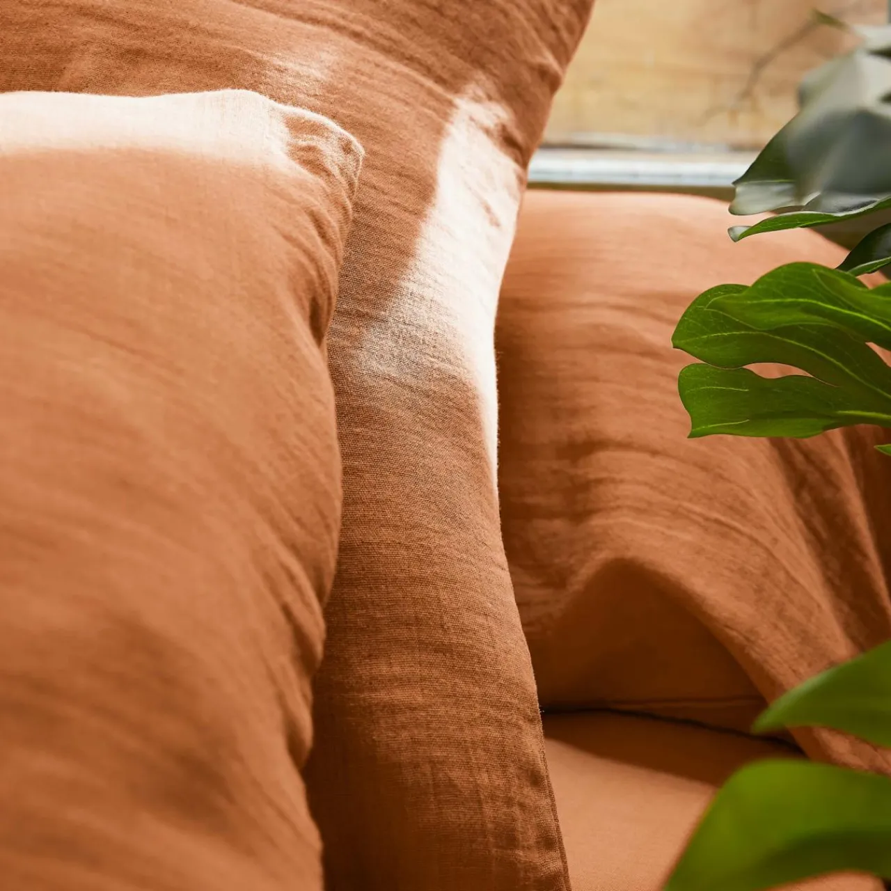 Drap Plat|EMINZA Drap plat gaze de coton (270 x 300 cm) Gaïa Abricot