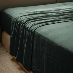Drap Plat|EMINZA Drap plat gaze de coton (270 x 300 cm) Gaïa Vert sapin