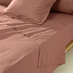 Drap Plat|EMINZA Drap plat percale de coton (180 x 290 cm) Cali Bois de rose Rose clair