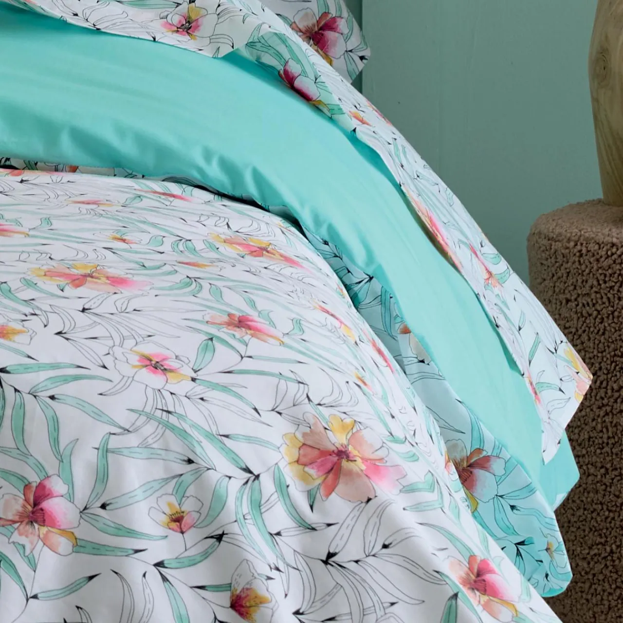 Drap Plat|TRADI LINGE Drap plat percale de coton (240 x 310 cm) Roxane Multicolore