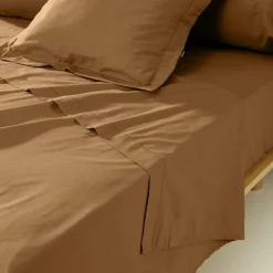Drap Plat|EMINZA Drap plat percale de coton (240 x 300 cm) Cali Camel