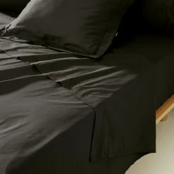 Drap Plat|EMINZA Drap plat percale de coton (240 x 300 cm) Cali Noir