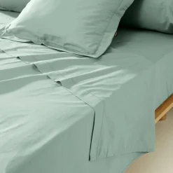 Drap Plat|EMINZA Drap plat percale de coton (270 x 300 cm) Cali Vert Eucalyptus