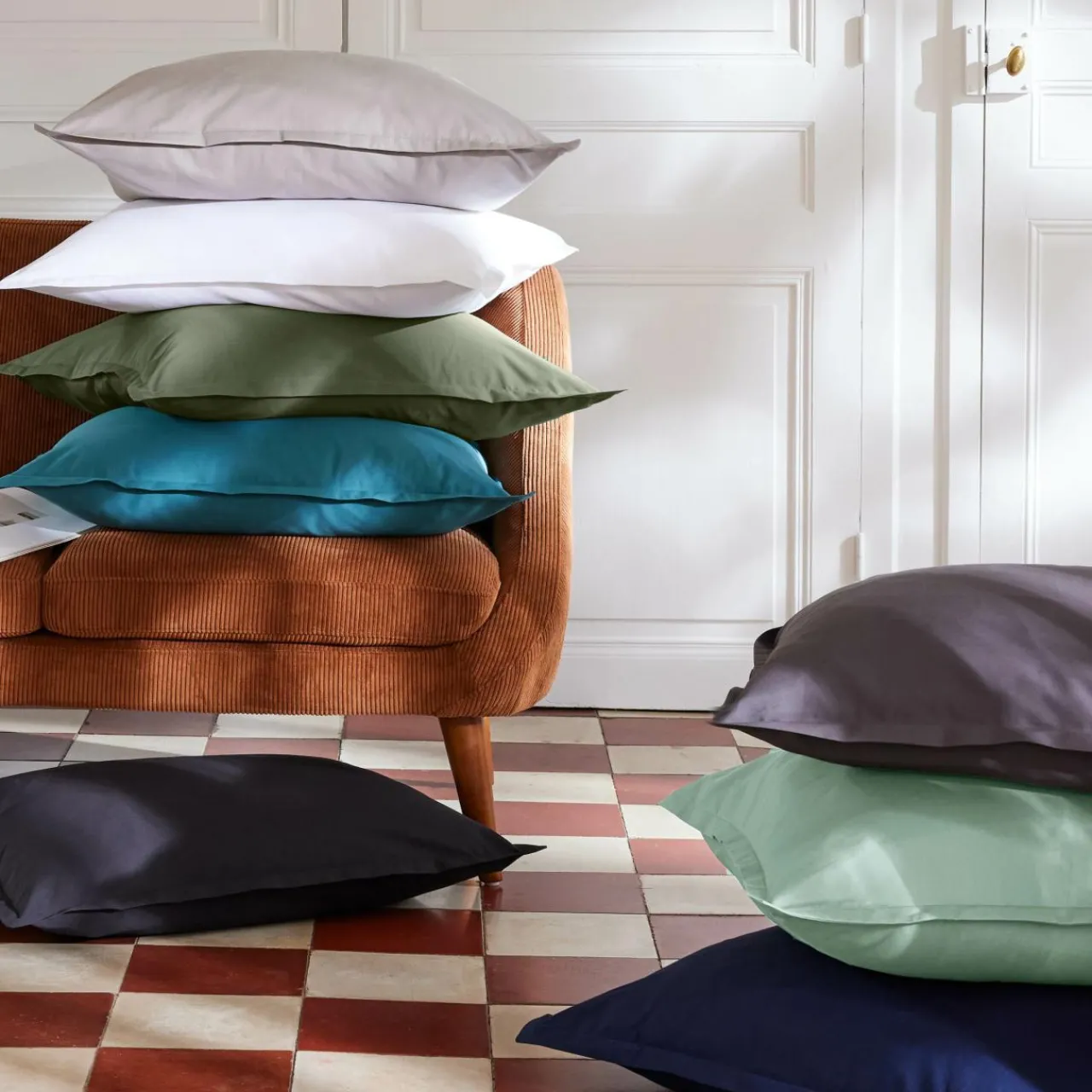 Drap Plat|EMINZA Drap plat percale de coton (180 x 290 cm) Cali Bleu Ciel