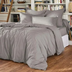 Drap Plat|EMINZA Drap plat percale de coton (180 x 290 cm) Cali Gris clair