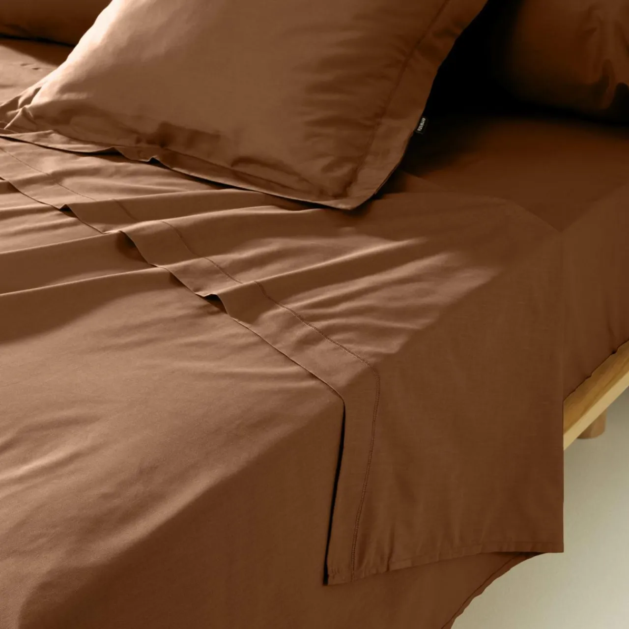Drap Plat|EMINZA Drap plat percale de coton (180 x 290 cm) Cali Marron Chocolat