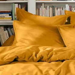 Drap Plat|EMINZA Drap plat percale de coton (240 x 300 cm) Cali Jaune moutarde