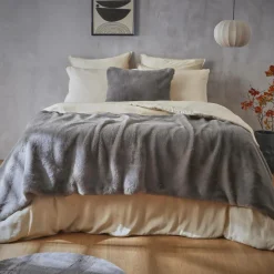 Couvre-Lit Et Édredon|EMINZA Édredon fausse fourrure (90 x 220 cm) Finn Gris Anthracite