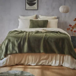 Couvre-Lit Et Édredon|EMINZA Édredon fausse fourrure (90 x 220 cm) Finn Vert kaki