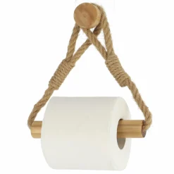 Accessoire Wc|TENDANCE Dérouleur de papier toilette adhésif bambou et corde Easy Chic Naturel