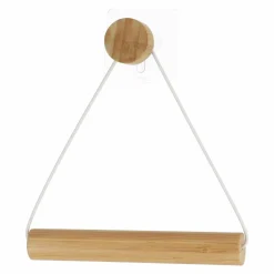 Accessoire Wc|TENDANCE Dérouleur de papier toilette adhésif métal et bambou Easy Chic Blanc