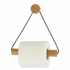 Accessoire Wc|TENDANCE Dérouleur de papier toilette adhésif métal et bambou Easy Chic Noir