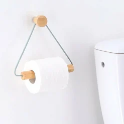 Accessoire Wc|TENDANCE Dérouleur de papier toilette adhésif métal et bambou Easy Chic Noir