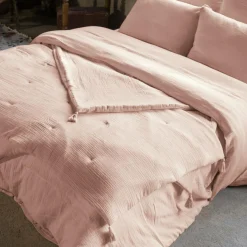 Couvre-Lit Et Édredon|EMINZA Edredon gaze de coton (150 x 150 cm) Gaïa Rose poudré