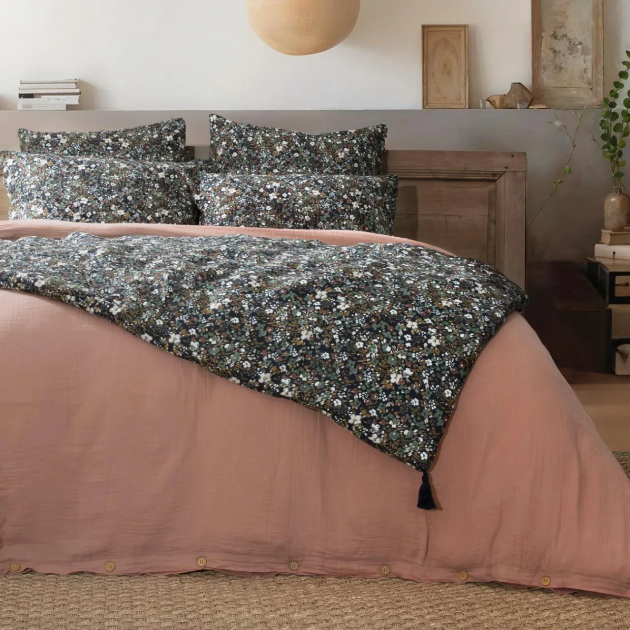 Couvre-Lit Et Édredon|EMINZA Edredon gaze de coton (90 x 200 cm) Constance Bleu nuit