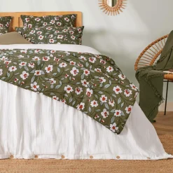 Couvre-Lit Et Édredon|EMINZA Edredon gaze de coton (90 x 200 cm) Gaïa Marguerite Vert Romarin