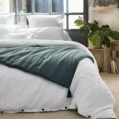 Couvre-Lit Et Édredon|EMINZA Edredon gaze de coton (150 x 150 cm) Gaïa Bleu canard