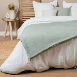 Couvre-Lit Et Édredon|EMINZA Edredon lin lavé (90 x 200 cm) Louise Vert Eucalyptus