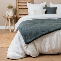 Couvre-Lit Et Édredon|EMINZA Edredon lin lavé (90 x 200 cm) Louise Gris ardoise