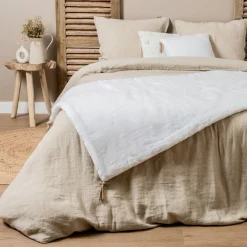 Couvre-Lit Et Édredon|EMINZA Edredon lin lavé (90 x 200 cm) Louise Blanc