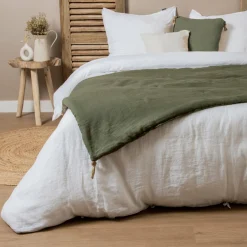 Couvre-Lit Et Édredon|EMINZA Edredon lin lavé (90 x 200 cm) Louise Vert romarin