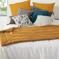 Couvre-Lit Et Édredon|ATMOSPHERA Edredon velours (80 x 180 cm) Slow Jaune ocre