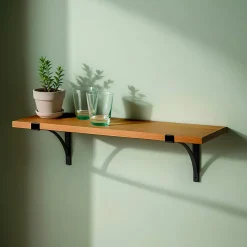 Étagère Murale|EMINZA Etagère murale en bois et métal (60 cm) Factory et naturel Noir