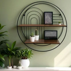 Étagère Murale|EMINZA Etagère murale métal 2 plateaux + 2 portes photos (D 50 cm) Tiggy Noir