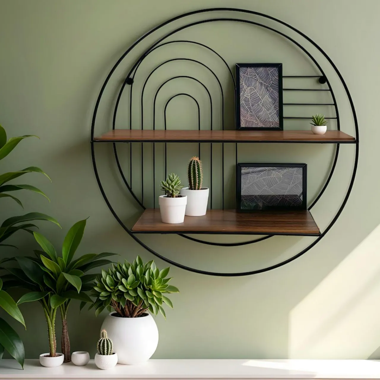 Étagère Murale|EMINZA Etagère murale métal 2 plateaux + 2 portes photos (D 50 cm) Tiggy Noir