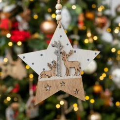 Décoration De Sapin|KAEMINGK Etoile de Noël à suspendre (H14 cm) Cerf Naturel