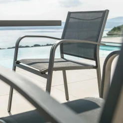 Chaise De Jardin|MOBELLIA Fauteuil de jardin aluminium empilable Murano Gris Anthracite