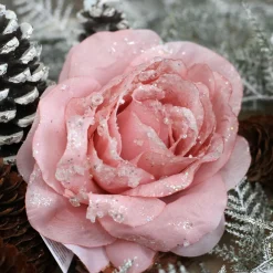 Décoration De Sapin|KAEMINGK Fleur décorative sur pince pailletée (D14 cm) Rose poudré