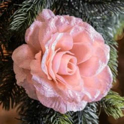 Décoration De Sapin|KAEMINGK Fleur décorative sur pince (D12 cm) Scintillant poudré Rose