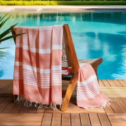 Linge De Bain|Fouta| Fouta coton recyclé (200 x 200 cm) Summer Corail Orange