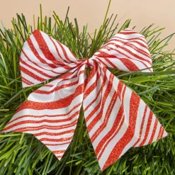 Guirlande En Sapin Artificiel|JJA Guirlande de sapin (270 cm) Noeuds rayé et blanc Rouge