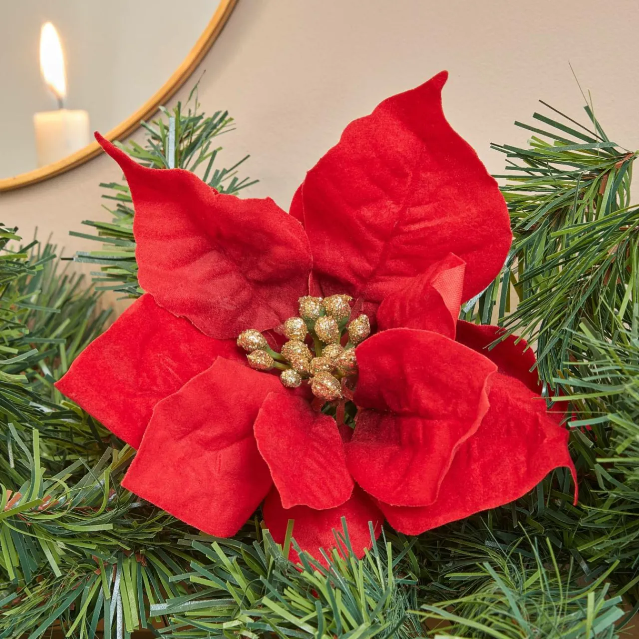 Sapin Grande Taille|Guirlande En Sapin Artificiel|Feeric Lights & Christmas Guirlande de sapin (200 cm) Poinsettia luxe Rouge