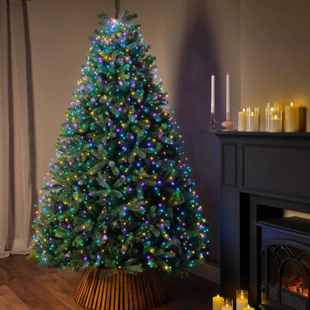 Guirlande Lumineuse|KAEMINGK Guirlande rideau pour sapin H2,40m 832 Micro LED câble vert Multicolore pastel Multicolore Pastel Câble Vert