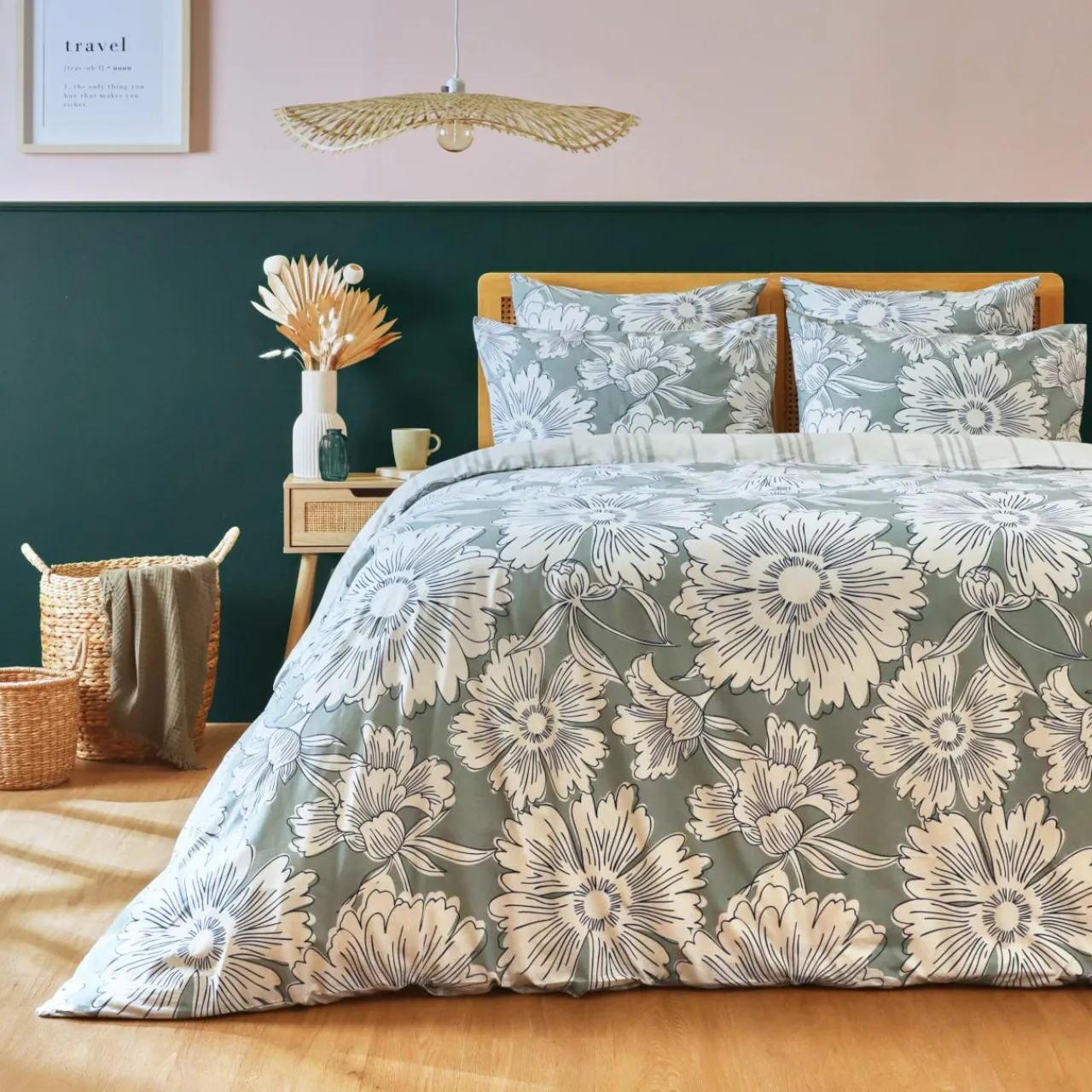 Housse De Couette|EMINZA Housse de couette coton (200 x 200 cm) Lara Vert