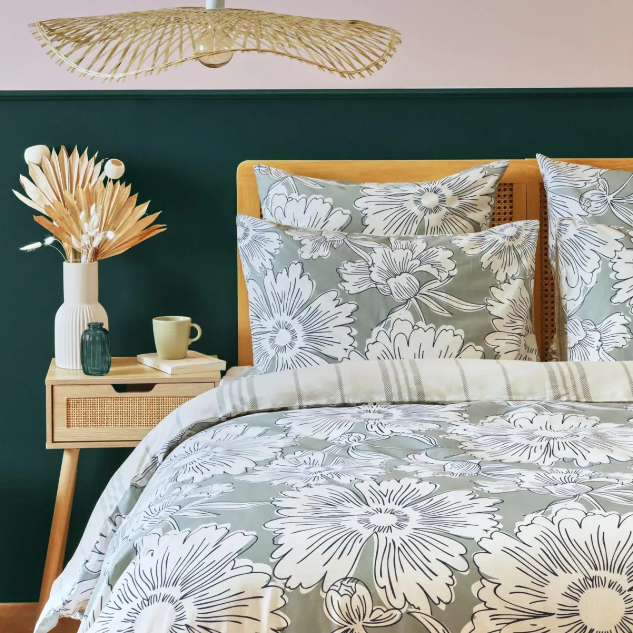 Housse De Couette|EMINZA Housse de couette coton (200 x 200 cm) Lara Vert