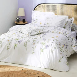 Housse De Couette|TRADILINGE Housse de couette coton (300 x 240 cm) Foliflora he Blanc