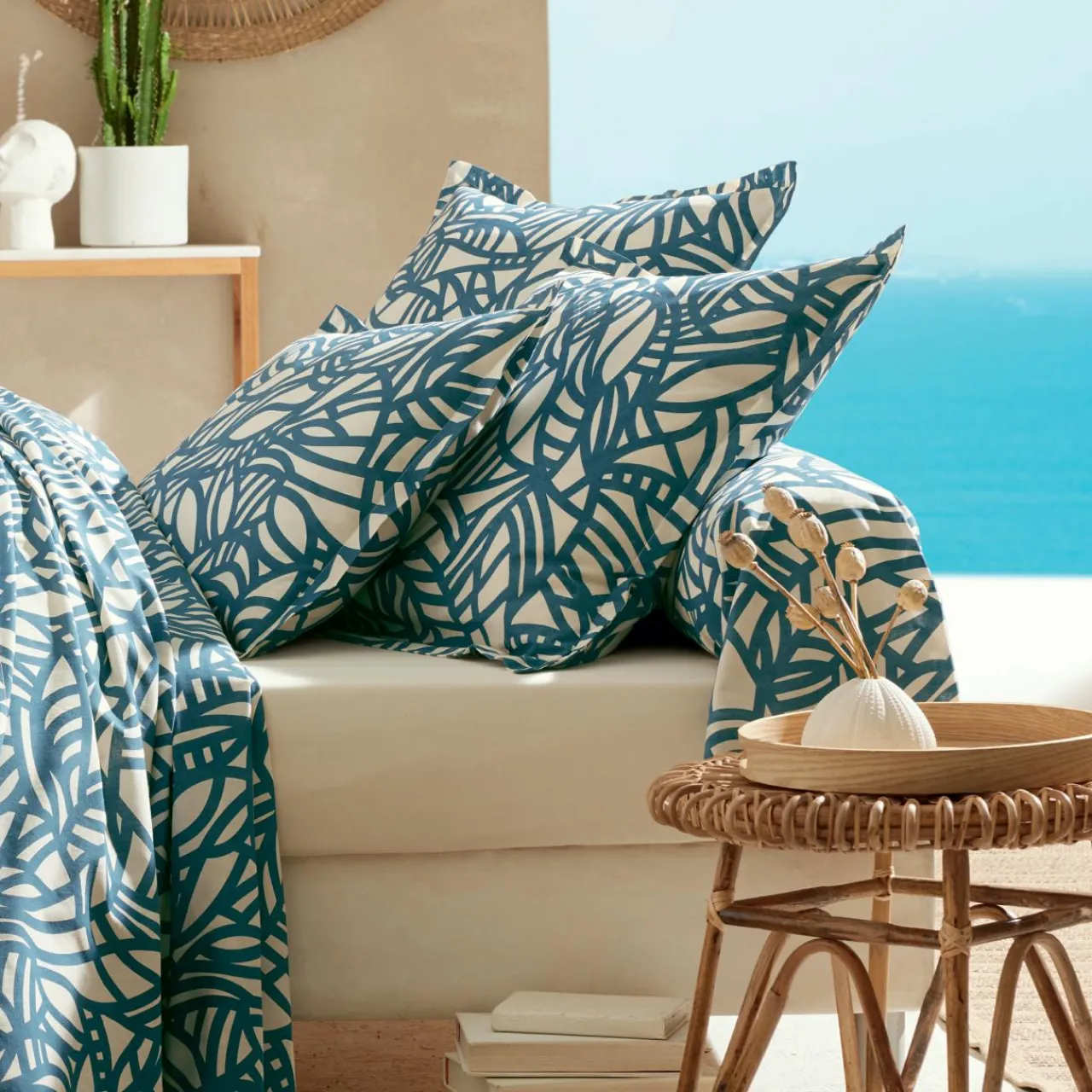 Housse De Couette|TRADI LINGE Housse de couette coton lavé (280 x 240 cm) Serena e Bleu