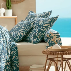 Housse De Couette|TRADI LINGE Housse de couette coton lavé (260 x 240 cm) Serena e Bleu