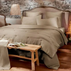 Housse De Couette|EMINZA Housse de couette coton nid d'abeille (140 x 200 cm) Eva Ficelle