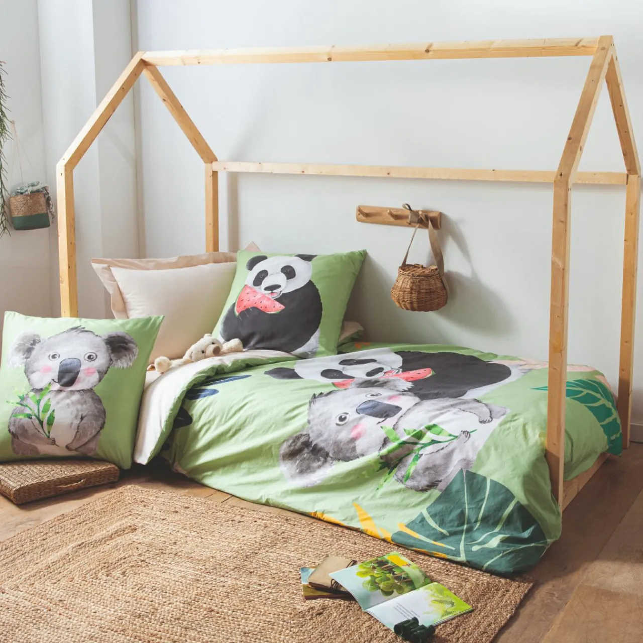 Linge De Lit Enfant|Linge De Lit Enfant|TRADILINGE Housse de couette enfant percale de coton (140 x 200 cm) Panda e Vert