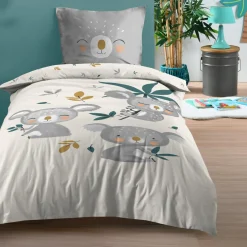 Linge De Lit Enfant|Linge De Lit Enfant|STOF Housse de couette enfant et une taie d'oreiller coton (140 x 200 cm) Koalinou Gris