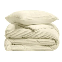 Parure De Lit|Housse De Couette|douceur d'intu017drieur Housse de couette et deux taies d'oreiller flanelle (240 x 220 cm) Veloutea Beige Ecru