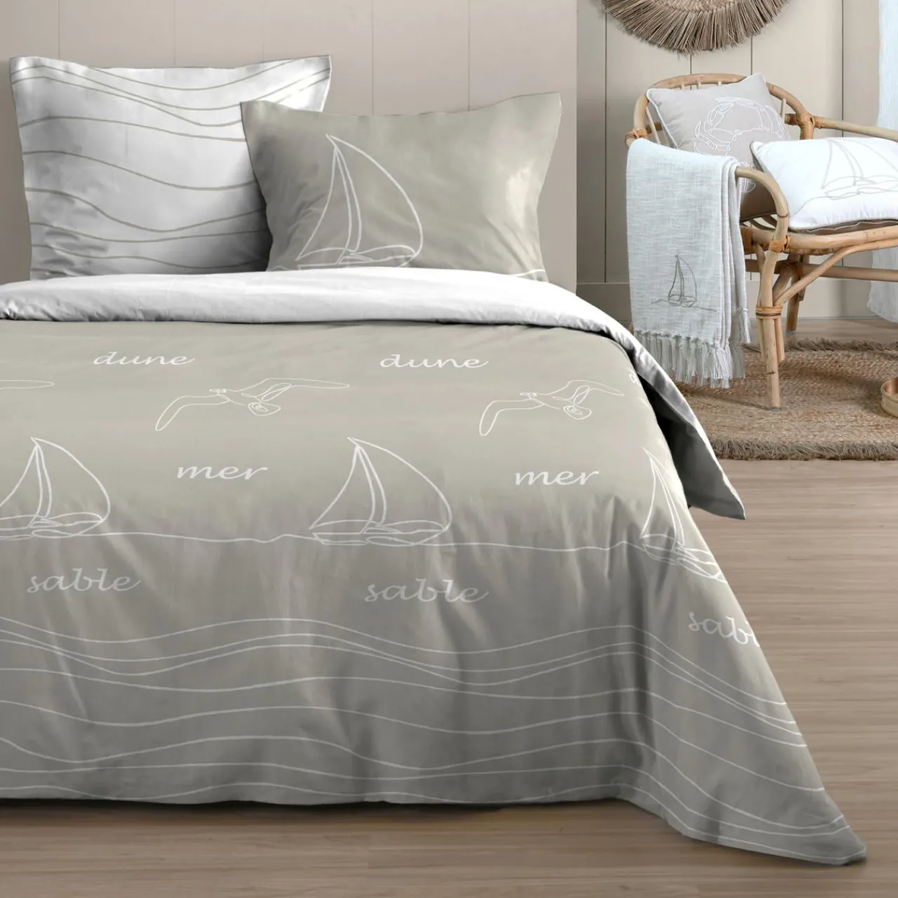 Parure De Lit|Housse De Couette|STOF Housse de couette et deux taies cotons (240 x 220 cm) Dunes Beige