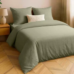 Parure De Lit|Housse De Couette|douceur d'intu017drieur Housse de couette et deux taies d'oreiller coton lavé (260 x 240 cm) Linella Vert sauge