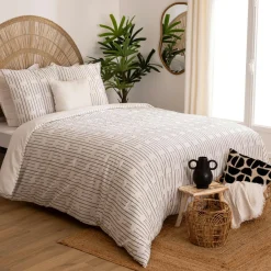 Parure De Lit|Housse De Couette|Atmosphera, cru017dateur d'intu017drieur Housse de couette et deux taies coton (260 x 240 cm) Dobby Grise Blanc